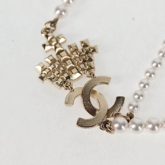 CHANEL Pearl Necklace Metal White Gold Tone CC Auth 128889M - Picture 8 of 12